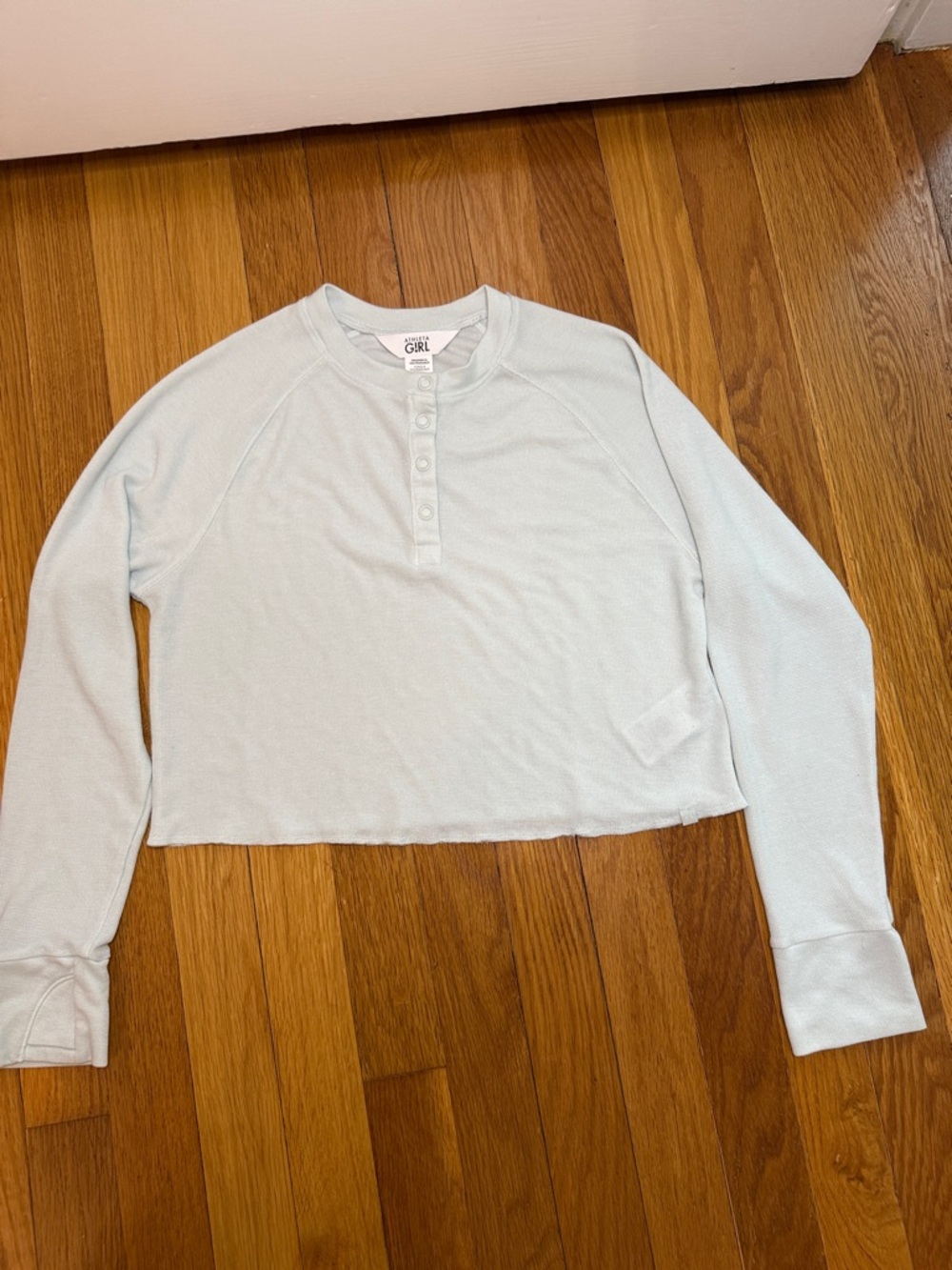 Athleta Girl Henley Top M 8/10 Mint Waffle Knit | Long Sleeve Button Front